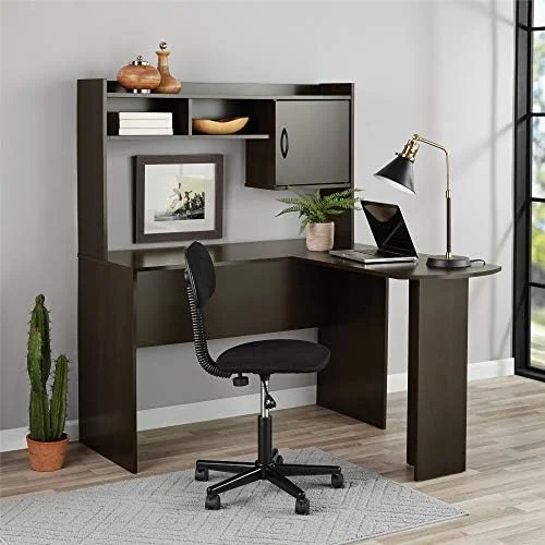 L-Shaped Desk With Hutch, Multiple Colors (L-Shaped Desk With Hutch, Espresso/Rustic Oak)
