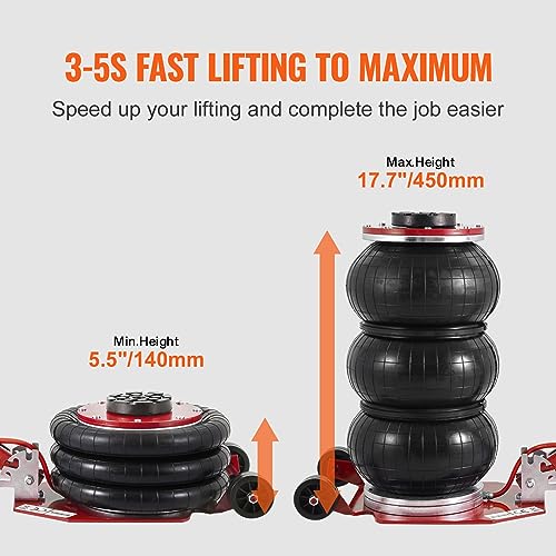 VEVOR Air Jack, 3 Ton/6600 lbs Airbag Jack, Triple Bag Air Jack with Six Steel Pipes, Lift up to 17.7", Fast Lifting Pneumatic Jack, with Adjustable Long Handles for Cars, Garages, Repair