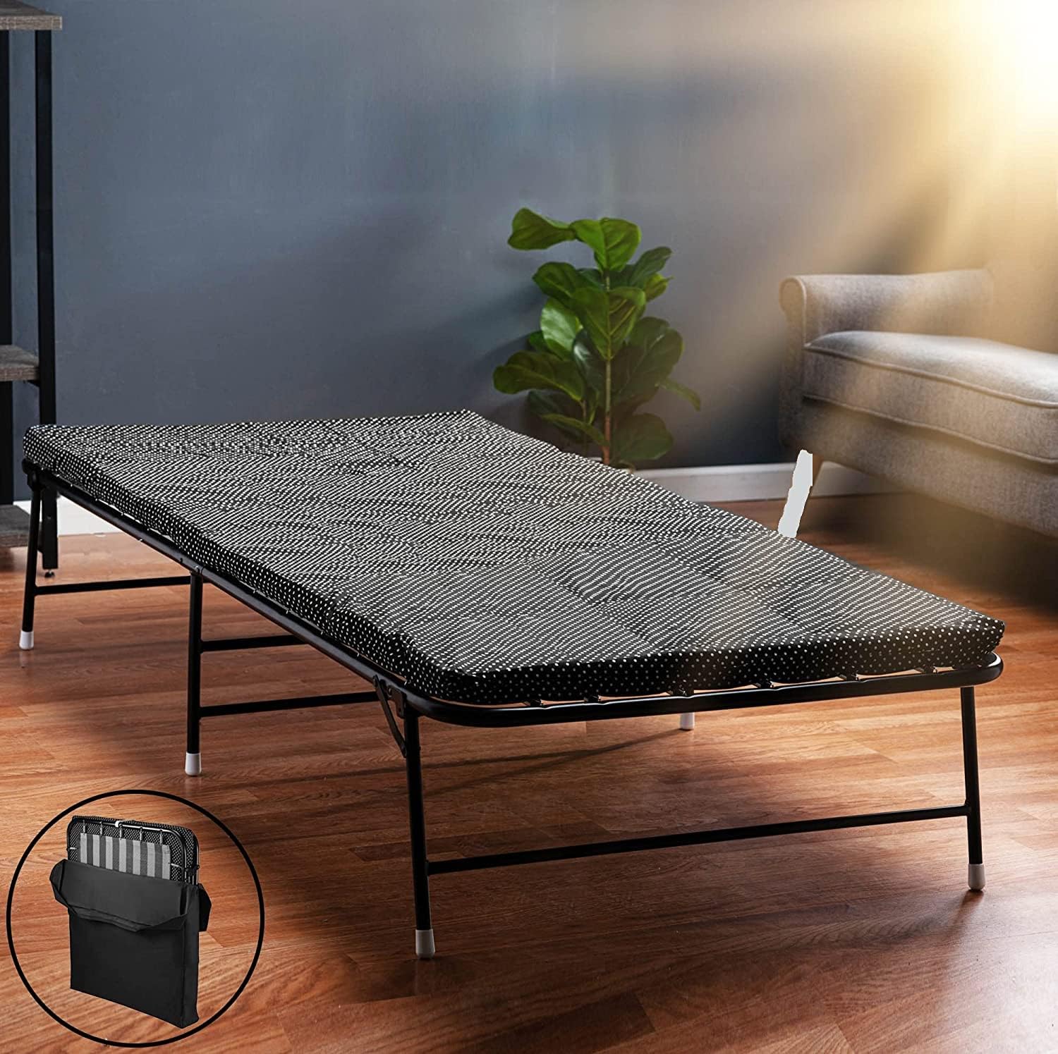 LiteBed Folding Bed with Memory Foam Folding Mattress - Portable Fold Up Bed with Carry Bag - Luxurious Foldable Bed with Frame - Foldaway Guest Bed - Cot Bed for Adults & Kids - No Assembly Required