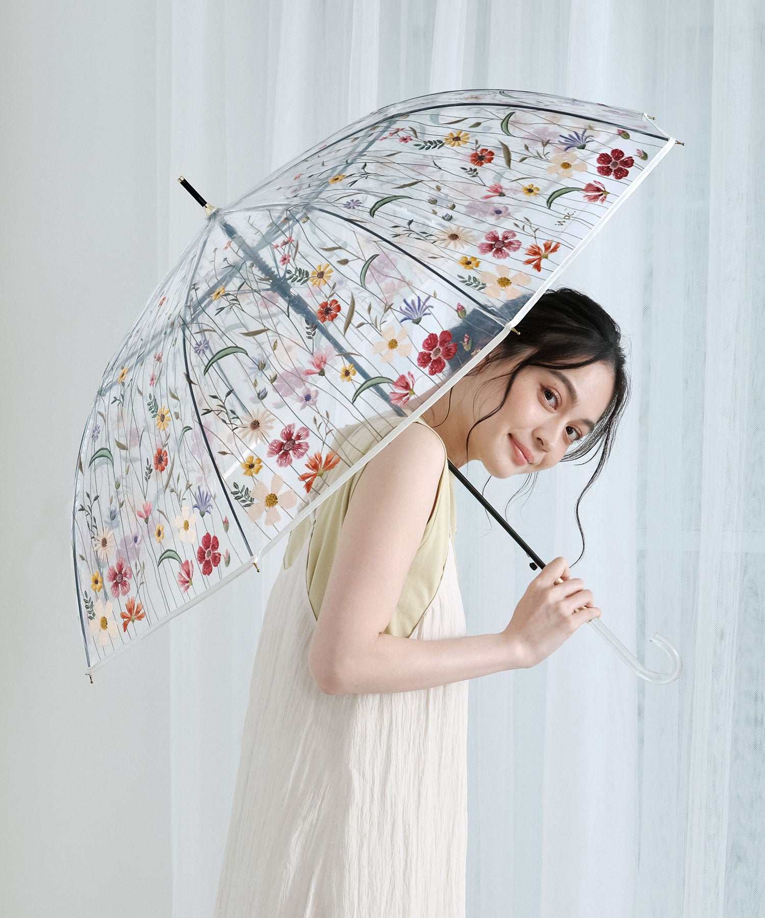 [Wpc. Official] [Vinyl Umbrella] Embroidered Style Umbrella 61cm Jump Umbrella for Ladies Long Umbrella