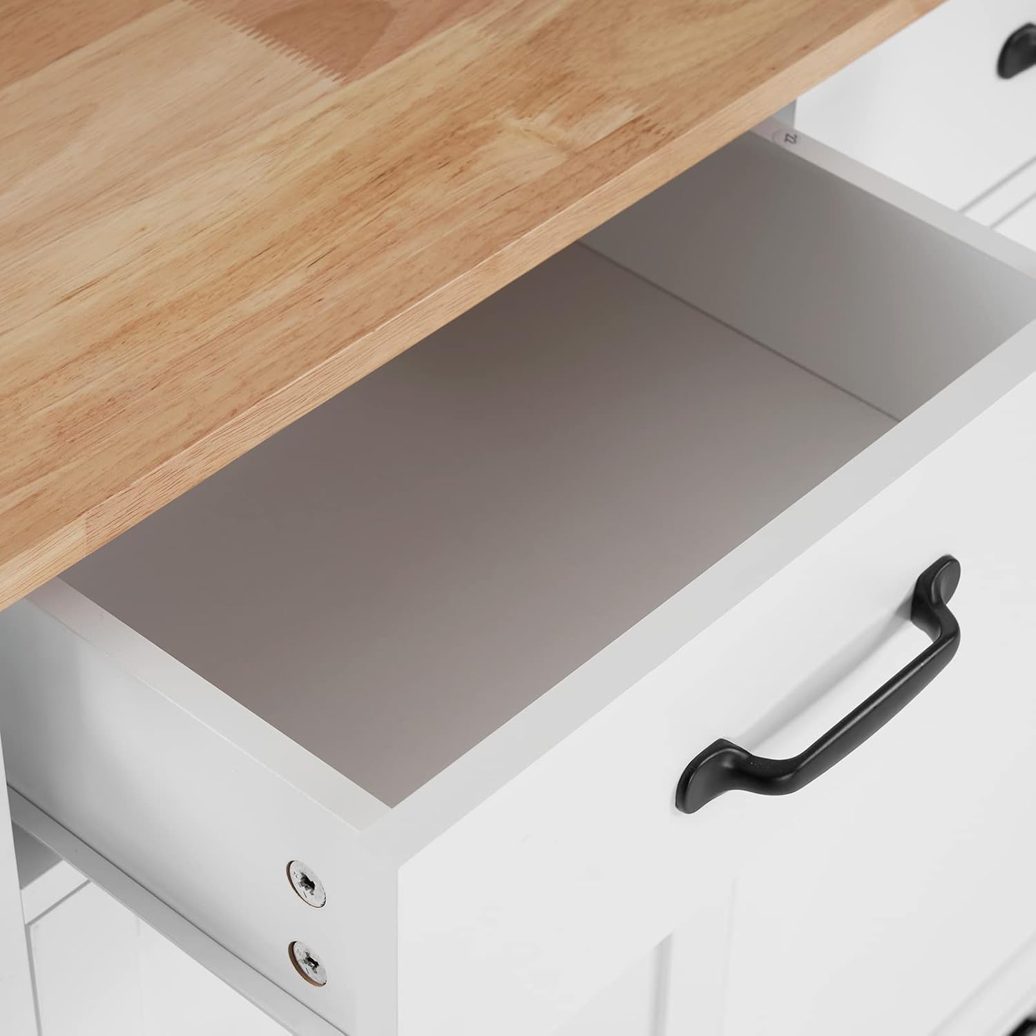 Kitchen Island on Wheels with Storage Cabinet,Rolling Kitchen Cart with Double Doors and Drawers & Spice Rack Towel Bar,Rubber Wood Top,White