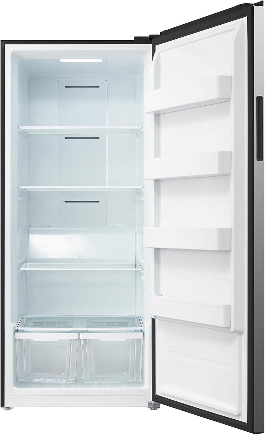 Standing Upright freezers 21 cu.ft, Garage freezer/refrigerator 115v, Quick Freeze, Dual modes, Recessed Handle Single Door, Right, Stainless Steel