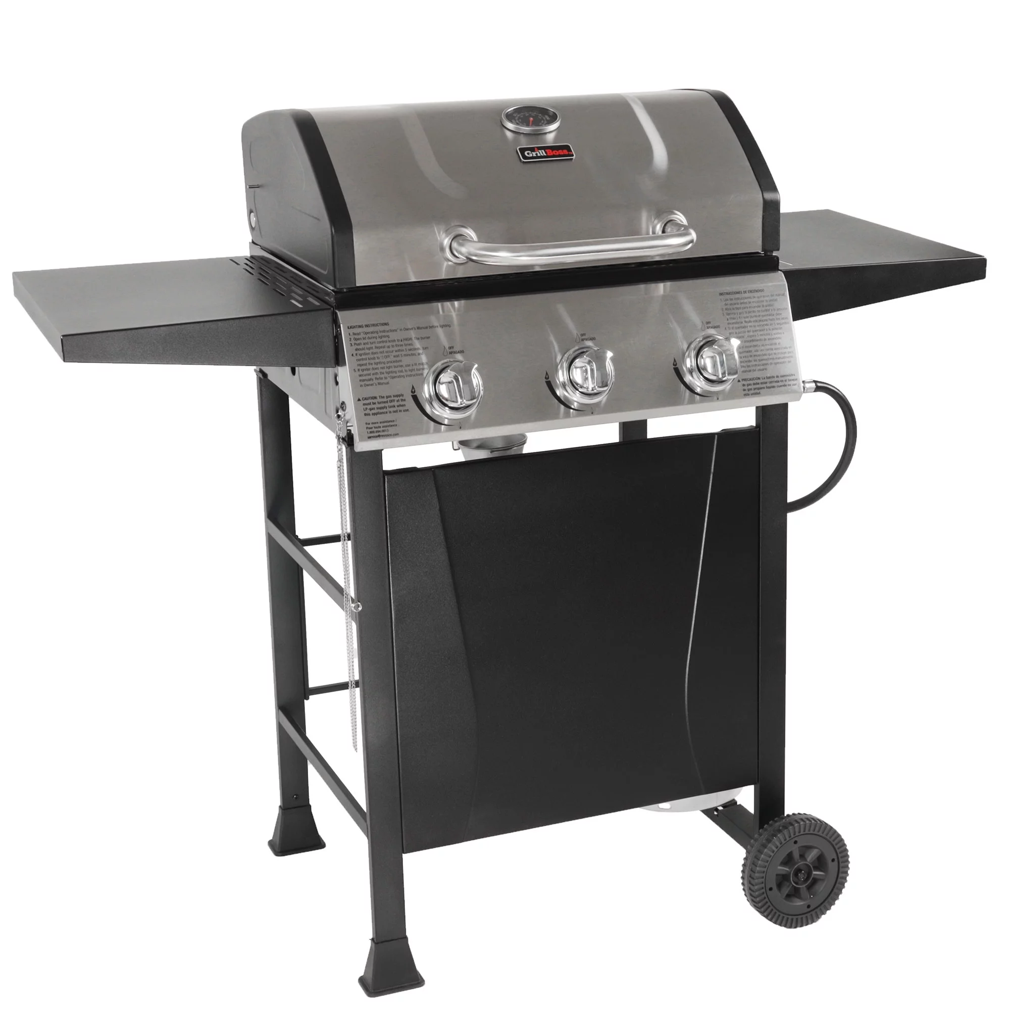 Grill Boss 4-Burner Gas Grill w/ Side Burner, Cover, and Side Shelves