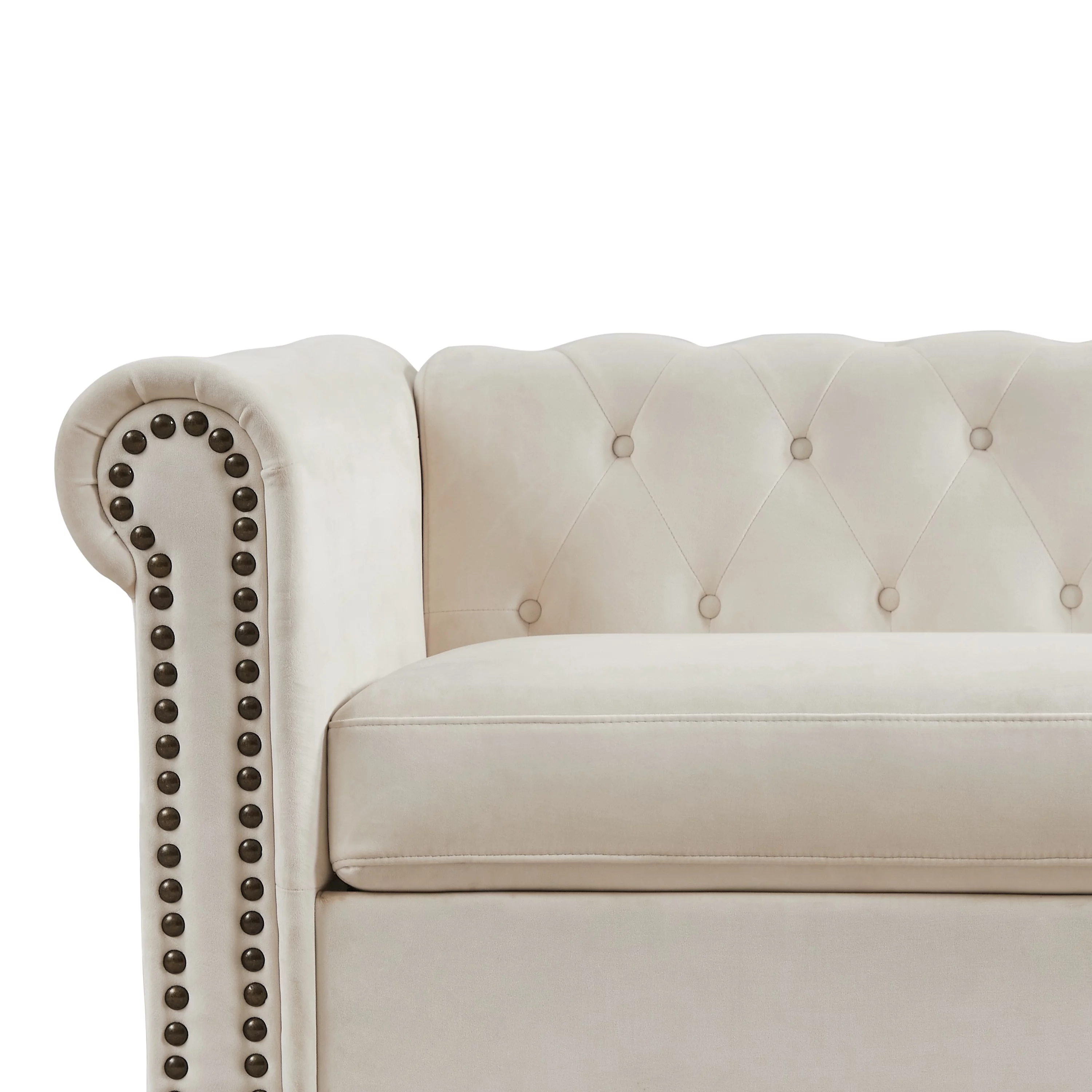 Chesterfield 3 Seater Velvet Button Tufted Sofa, Upholstered Couch with Nailhead Arms Solid Wood Legs for Living Room Office Bedroom Apartment