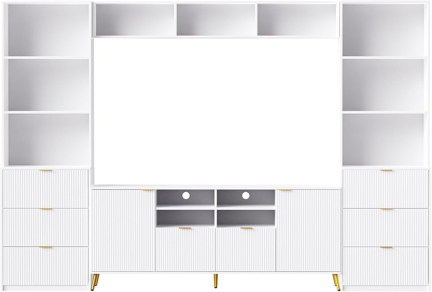 Entertainment Center with Bookshelves, Wall Unit Entertainment Center with 8 Drawers 2 Cabinets and 13 Shelves, Living Room TV Wall Units for TVs Up to 70"