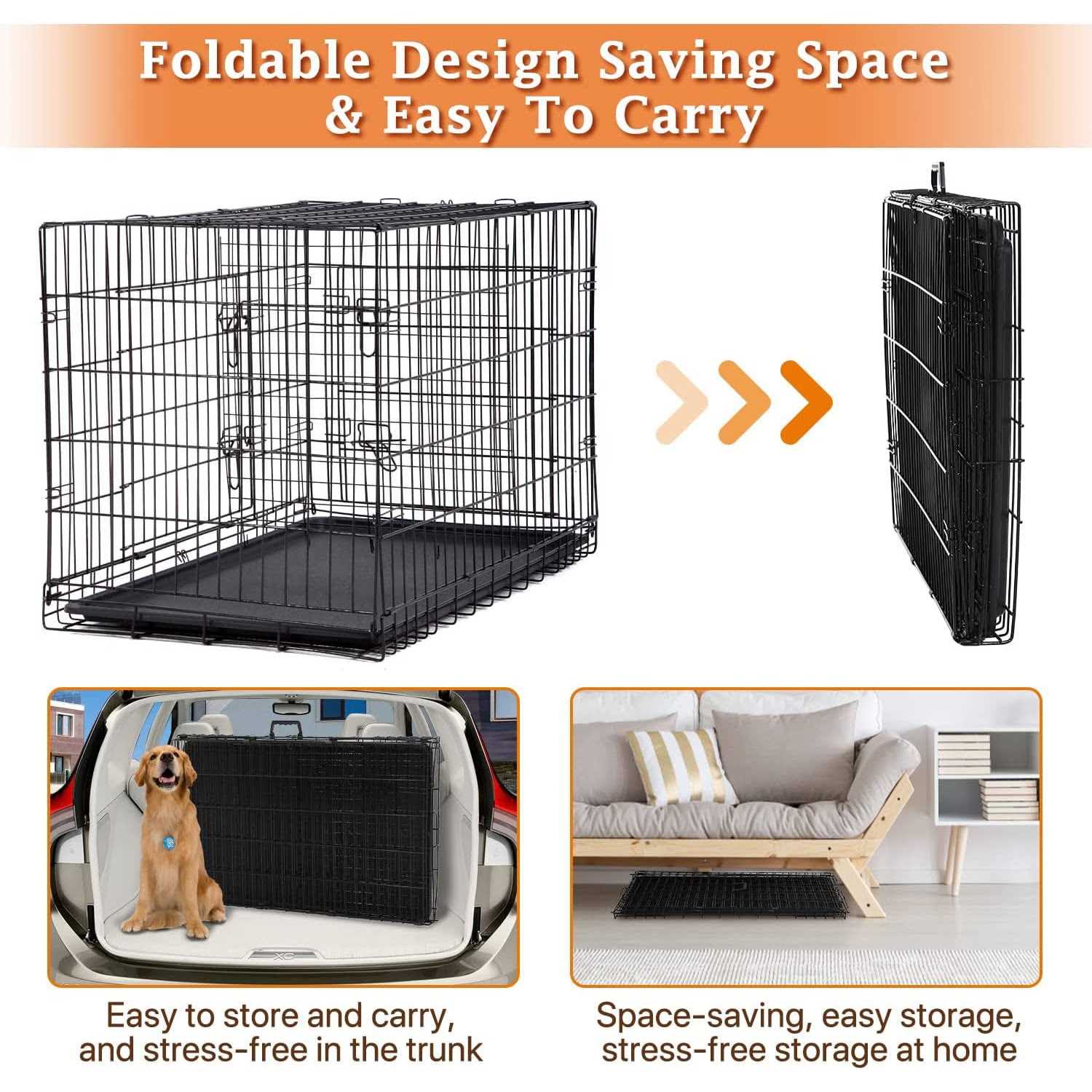 XXL Large Dog Crate for Large Dog 48 Inch Folding Dog Cage Metal Wire Dog Kennel Pet Animal Segregation Cage for Golden Retriever - Pet Supplies online store