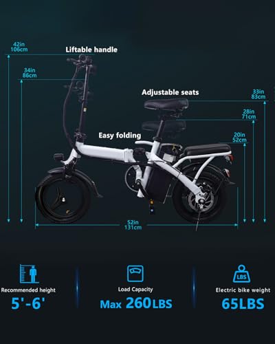 Electric Bike for Adults, Ebike, Electric Bicycle with 576WH Removable Battery,14"/20" Folding Ebike, 20MPH,20+ Miles(MAX),500W High Motor,Multi-Shock Absorption,UL 2849,Commuting Mini E Bikes