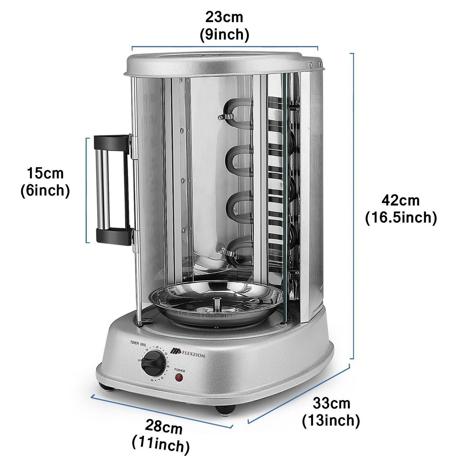 Flexzion Vertical Tower Rotating Rotisserie Oven Grill - Shawarma Kebab Electric Cooker Machine Countertop w/ Stainless Doner Ke