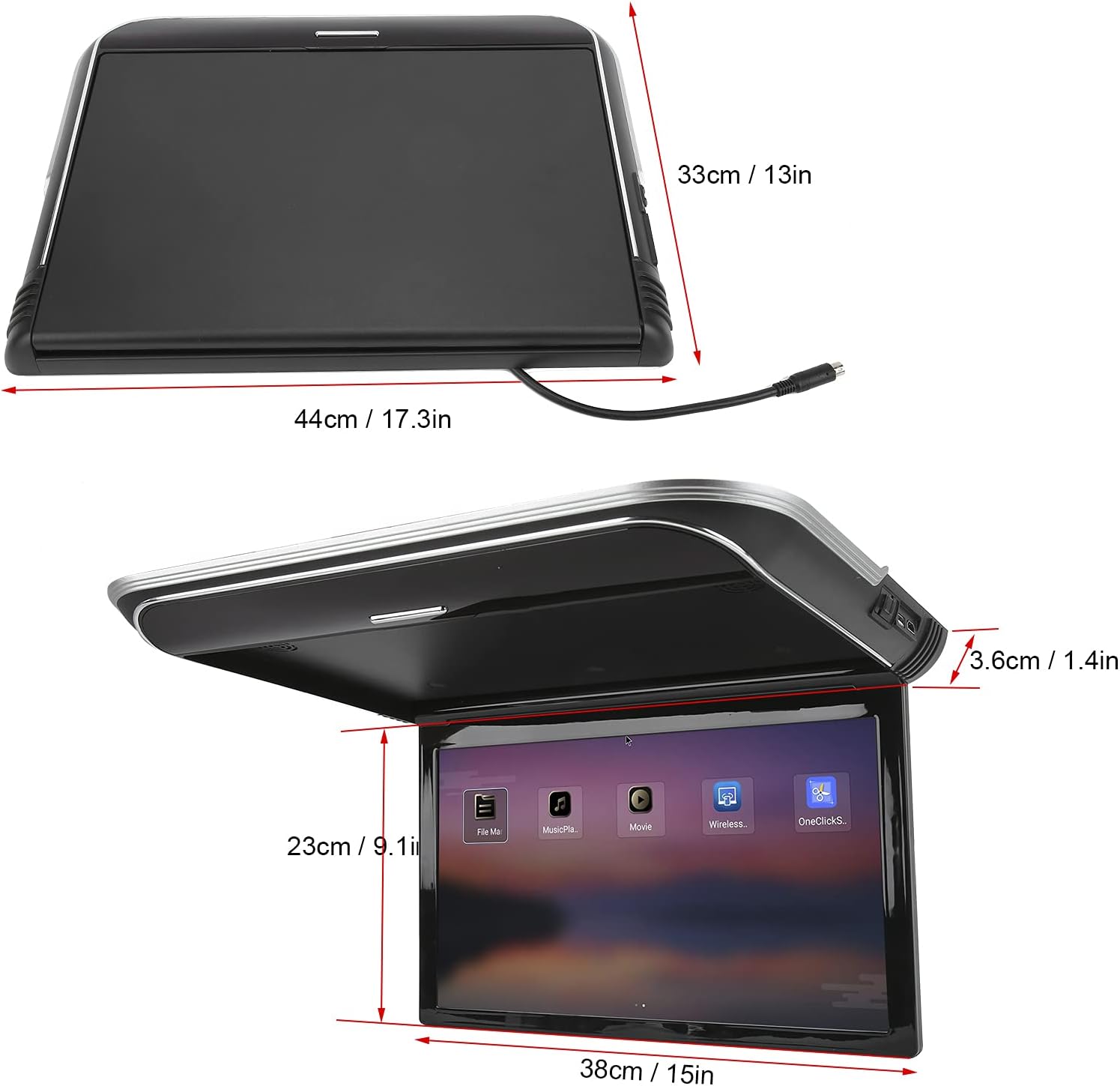 Car Roof Monitor,15.6in Car Roof Monitor for Bus Full Format Player MP5 1080P with USB HD Input Atmosphere Lighting