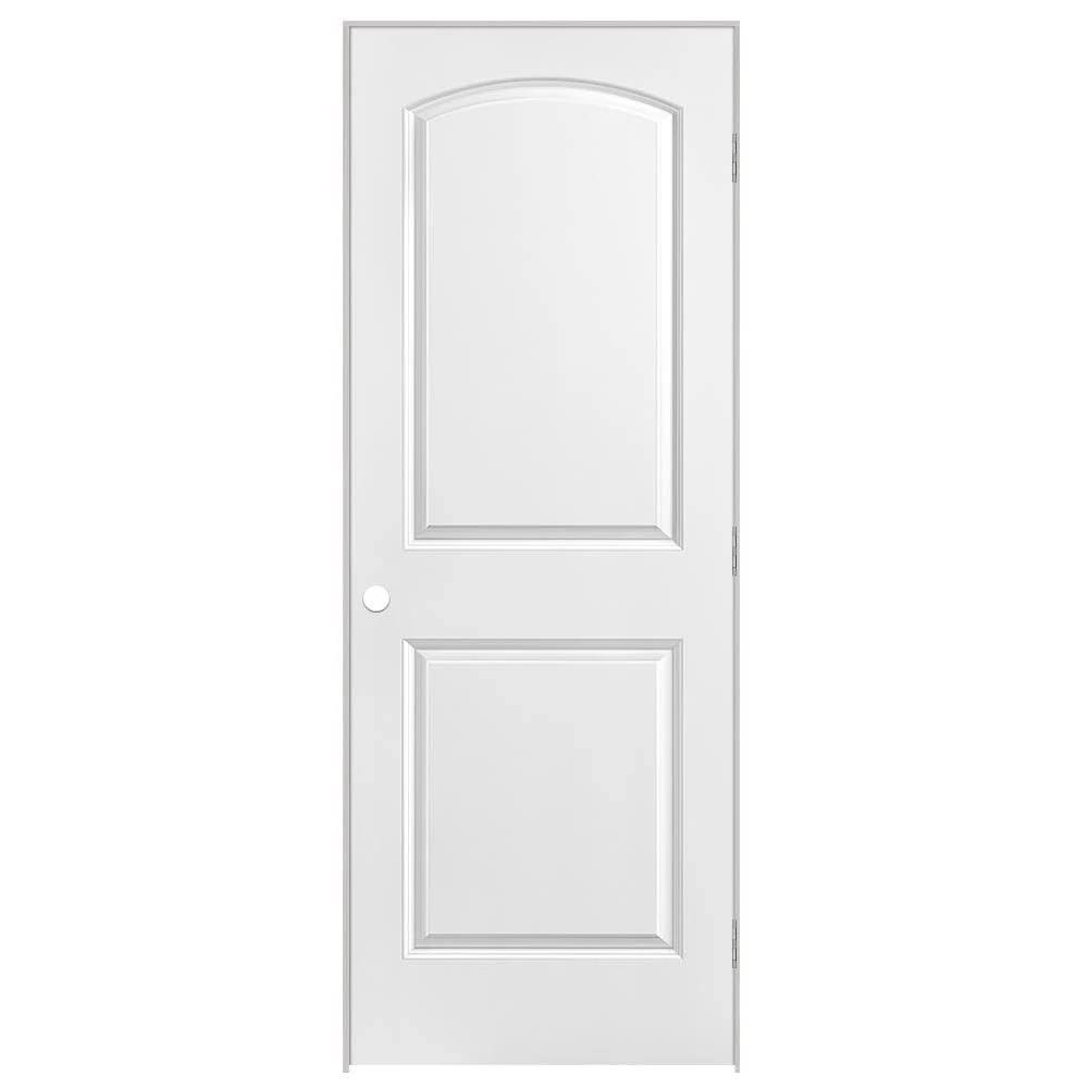 Masonite 30 in. x 80 in. Roman 2-Panel Round Top Left-Handed Hollow-Core Smooth Primed Composite Single Prehung Interior Door 10