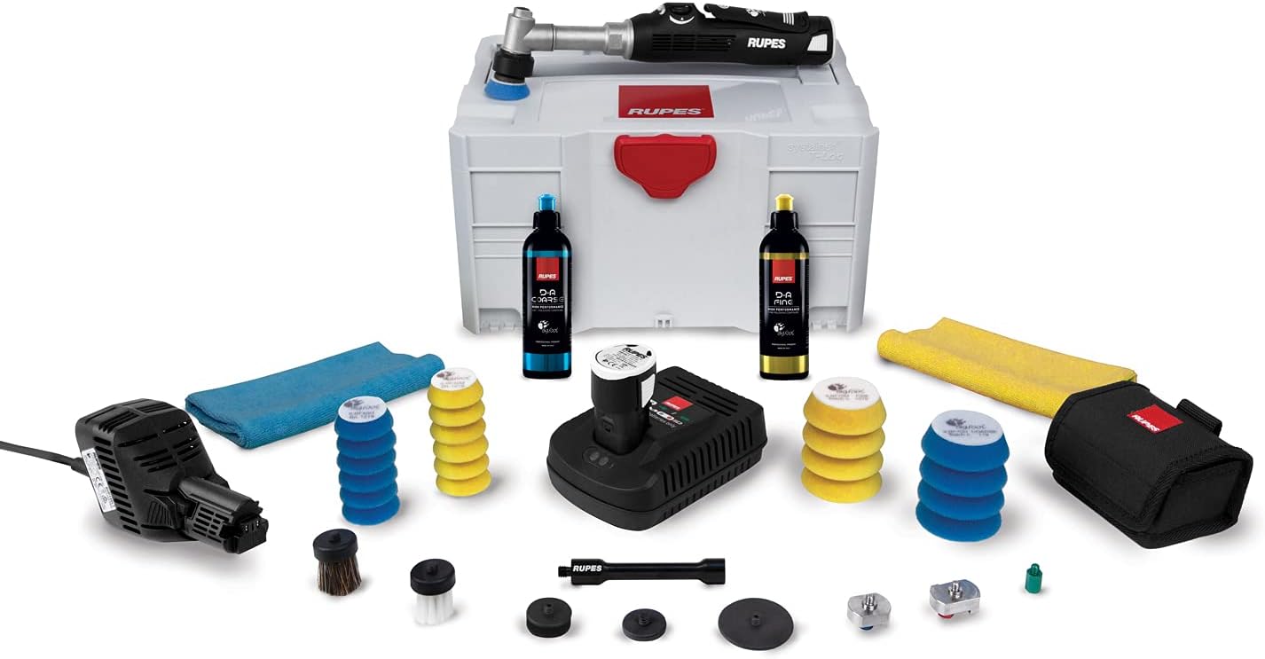 Detail King Rupes Nano Long Neck I-Brid Kit - Compounds - Microfiber Towels - Foam Pads - Battery Charger - Rupes Polisher Case & More