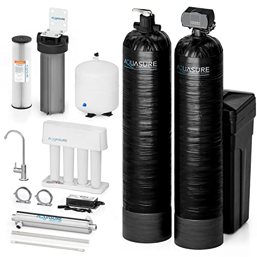Aquasure Signature Series Complete Whole House Water Treatment System - Fine Mesh Resin Water Softener, Water Conditioner - 75GPD RO System - Ultraviolet UV Light Water Sterilizer