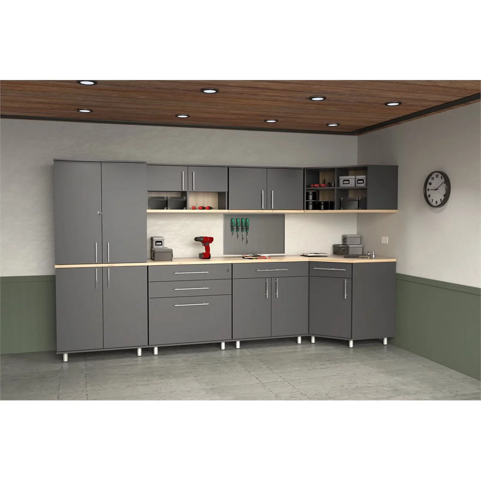 Pemberly Row 7-Piece Engineered Wood Garage Cabinet Set in Gray/Maple