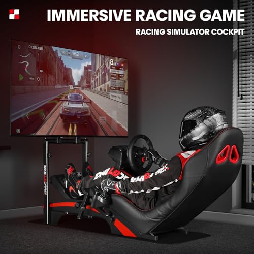 RACGTING Racing Simulator Cockpit with TV Monitor Stand for G920 G29 G923, for Thrustmaster T248X T248 T300 T150 458 TX