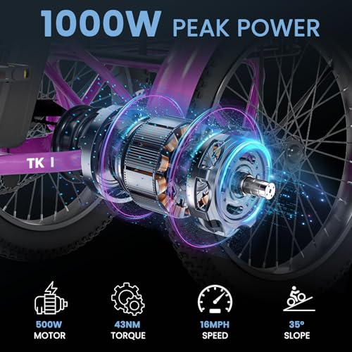 MOONCOOL Electric Tricycle for Adults, 500W/750W 48V 20" Folding Electric Trike Peak Power 1100W, 3 Wheels Electric Bicycle, Aluminum Frame Electric Tricycle with Large Basket and Removable Battery