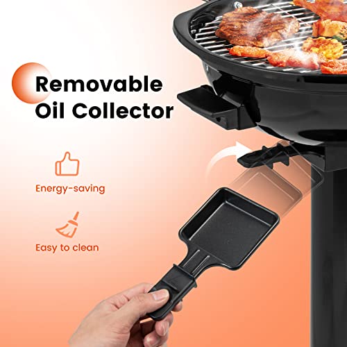 COSTWAY Electric BBQ Grill, Portable Grill with Metal Cooking Grilling Rack, Detachable Temperature Control & Removable Grease Collector, Outdoor Freestanding Grill for Camping &Tailgating