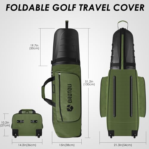 BROTOU Golf Travel Bags for Airlines with Tank Wheels and ABS Hard Shell Top Golf Club Travel Case Waterproof Oxford Fabric Protect Golf Clubs Large Capacity and Easy to Maneuver
