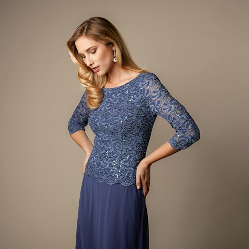 Alex Evenings Women's 3/4 Sleeve Stretch Lace Bodice One Piece Mother of The Bride Dress (Petite and Regular Sizes)