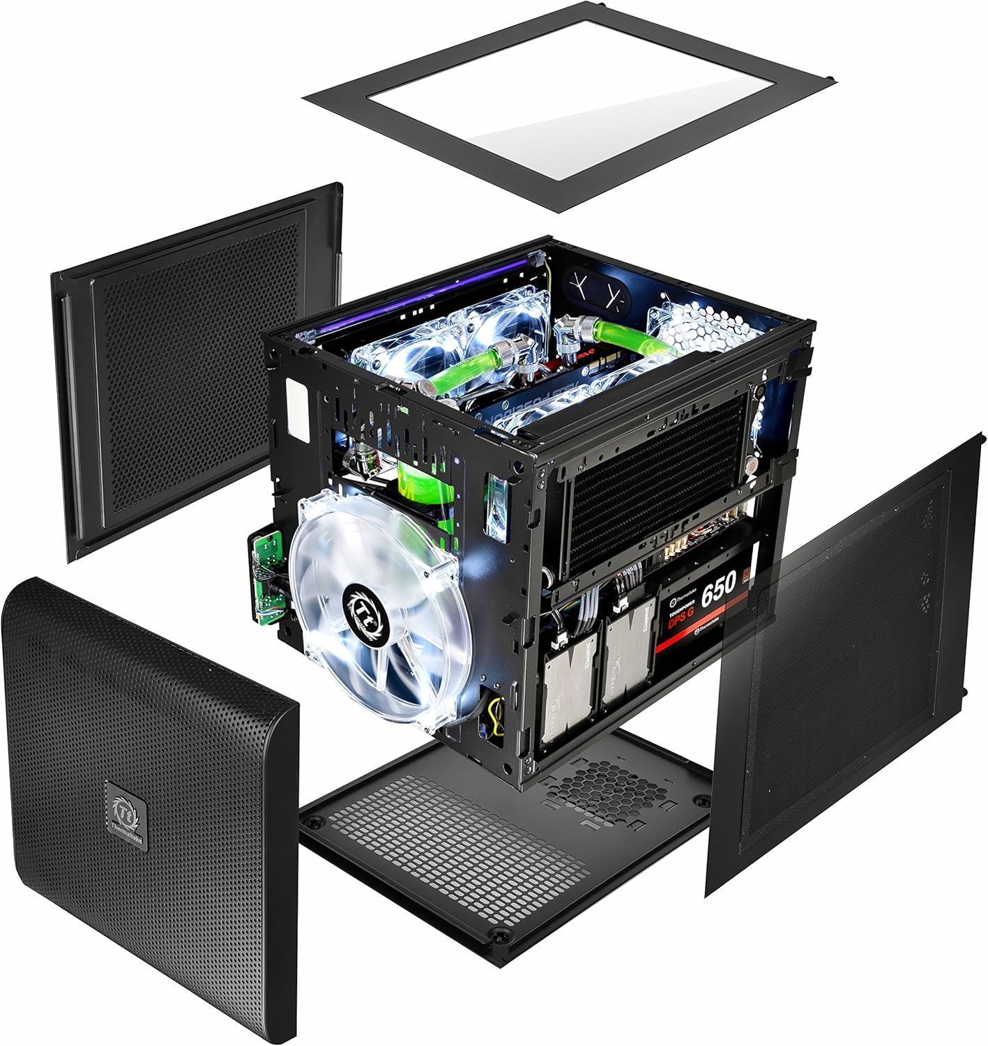 Thermaltake Core V21 SPCC Micro ATX, Mini ITX Cube Gaming Computer Case Chassis, Small Form Factor Builds, 200mm Front Fan Pre-installed, CA-1D5-00S1WN-00 Black