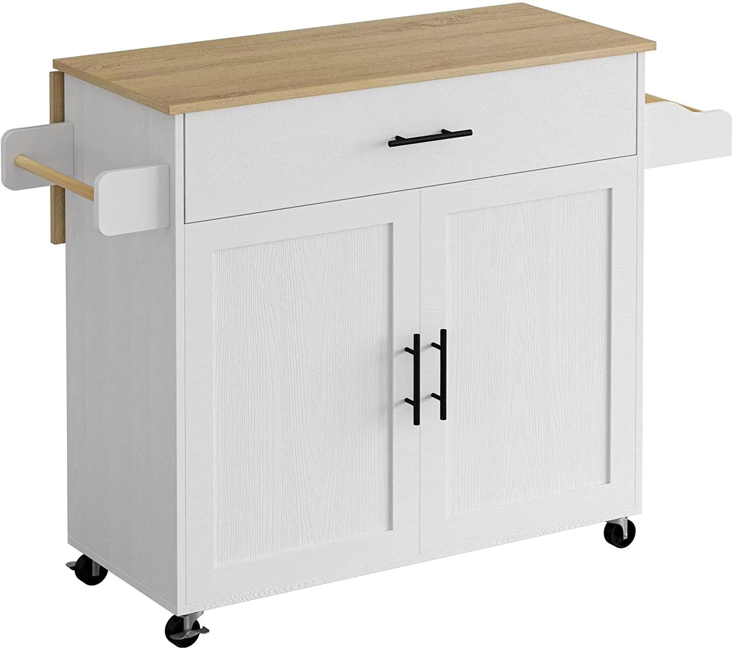 IRONCK Rolling Kitchen Island with Storage, with Storage Cabinet, Drawer, Spice Rack, Towel Rack, Kitchen Cart Table for Kitchen, White