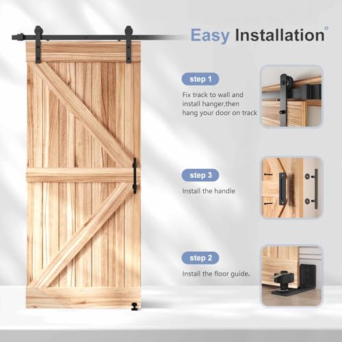 EaseLife 12 FT Double Sliding Barn Door Track and Handle Hardware Kit,Straight Pulley,Slide Smoothly Quietly,Easy Install (12FT Track Kit for 33"~36" Wide Double Door)