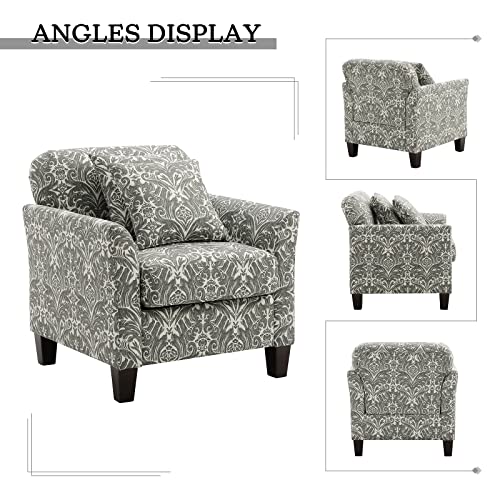HULALA HOME Floral Accent Chair Comfy Upholstered Armchair with Removable Cushions & 2 Pillows, Fabric Sofa Chair for Living Room Bedroom Office (Indigo, 2PCS)
