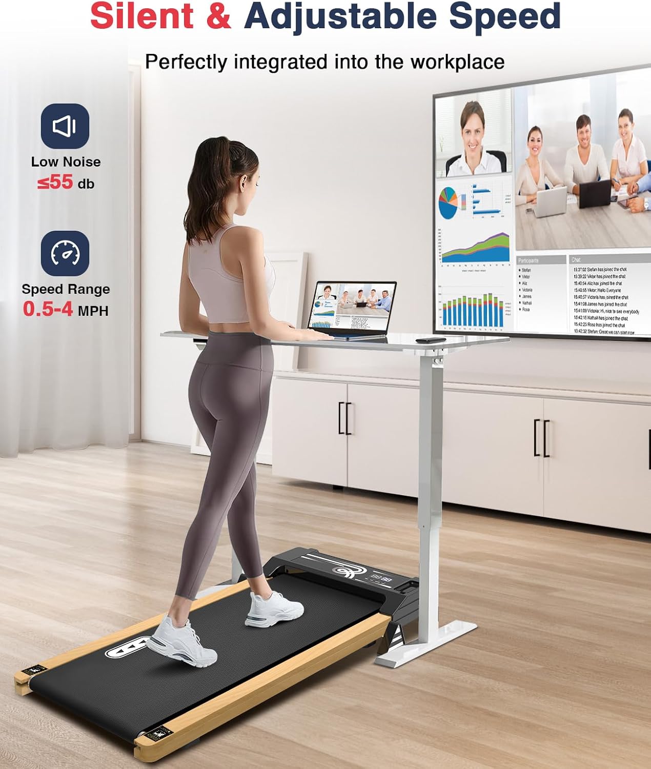 REDLIRO Wood Walking Pad with Incline - Wooden Under Desk Treadmill for Office Home - Mini Treadmills with 265lbs Capacity - Portable Compact Jogging Machine with Remote Control - Installation-Free