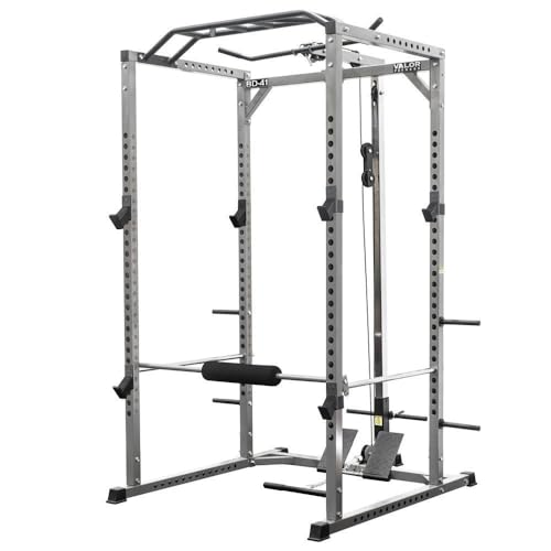 Valor Fitness Heavy Duty Power Rack/Squat Cage - with Pull Up Bar - Lat Pull or Cable Crossover Bundle Options Multi Functional Strength Training Home Gym Equipment