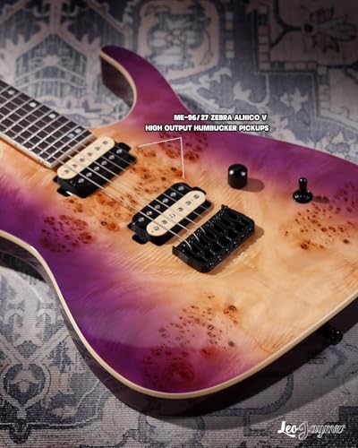 Leo Jaymz Electric Guitar Monsoon Series,Reverse Headstock,Mahogany Body,Roasted Maple Neck,Rosewood Fretboard,Locking Tuners,Rounded End Frets,AlnicoV Pickups,Fixed Bridge (Blue Flame)