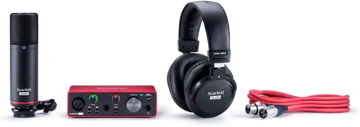 Focusrite Scarlett Solo Studio 3rd Gen USB Audio Interface Bundle with Boom Stand, XLR Cable and Pop Filter (4 Items)