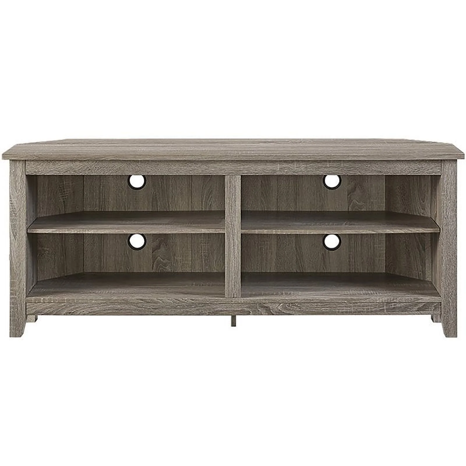 Pemberly Row Modern Wood Corner TV Stand for TVs up to 58" in Driftwood Gray