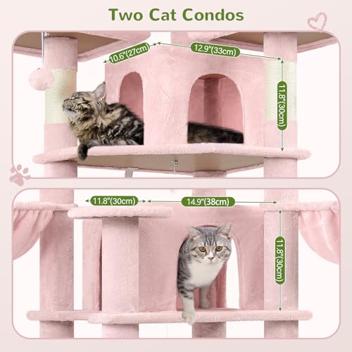 Globlazer Big Cat Tower for Indoor Cats, 80inch Cat Tower for Multiple Adult Cats XXL Cat Tree with Scratching Post, Hammock, 3 Perches, 2 Condos, 2 Hanging Basket, F80, Light Grey