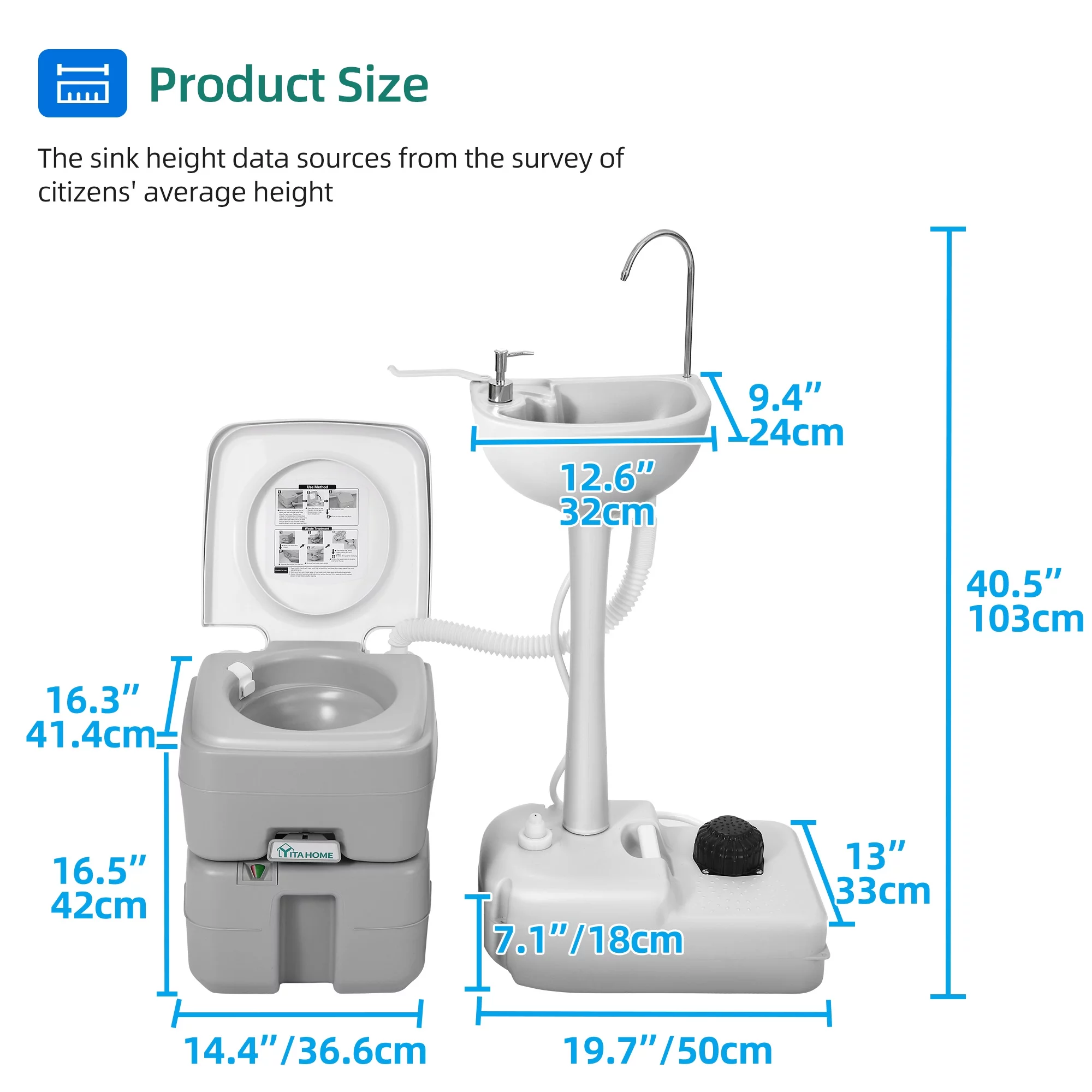 Dextrus 5.3 Gallon Portable Toilet and 17L Portable Camping Sink Hand Wash Basin Station & Flush Potty for Outdoor,Camping, RV Toilet