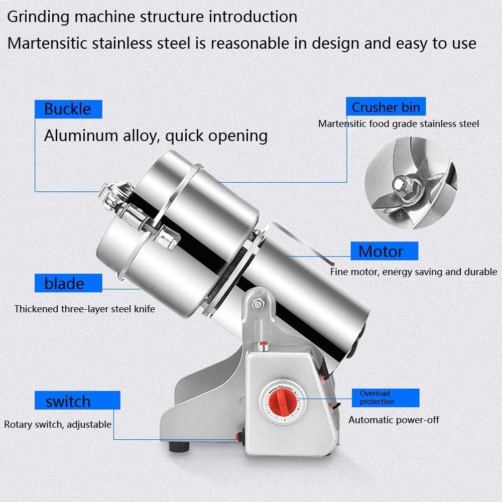 700G Commercial Electric Stainless Steel Grain Grinder Mill Grain Grinder Mill Flour Powder Machine High-Speed Swing Type Grain Spice Nut Energy Saving Grinding