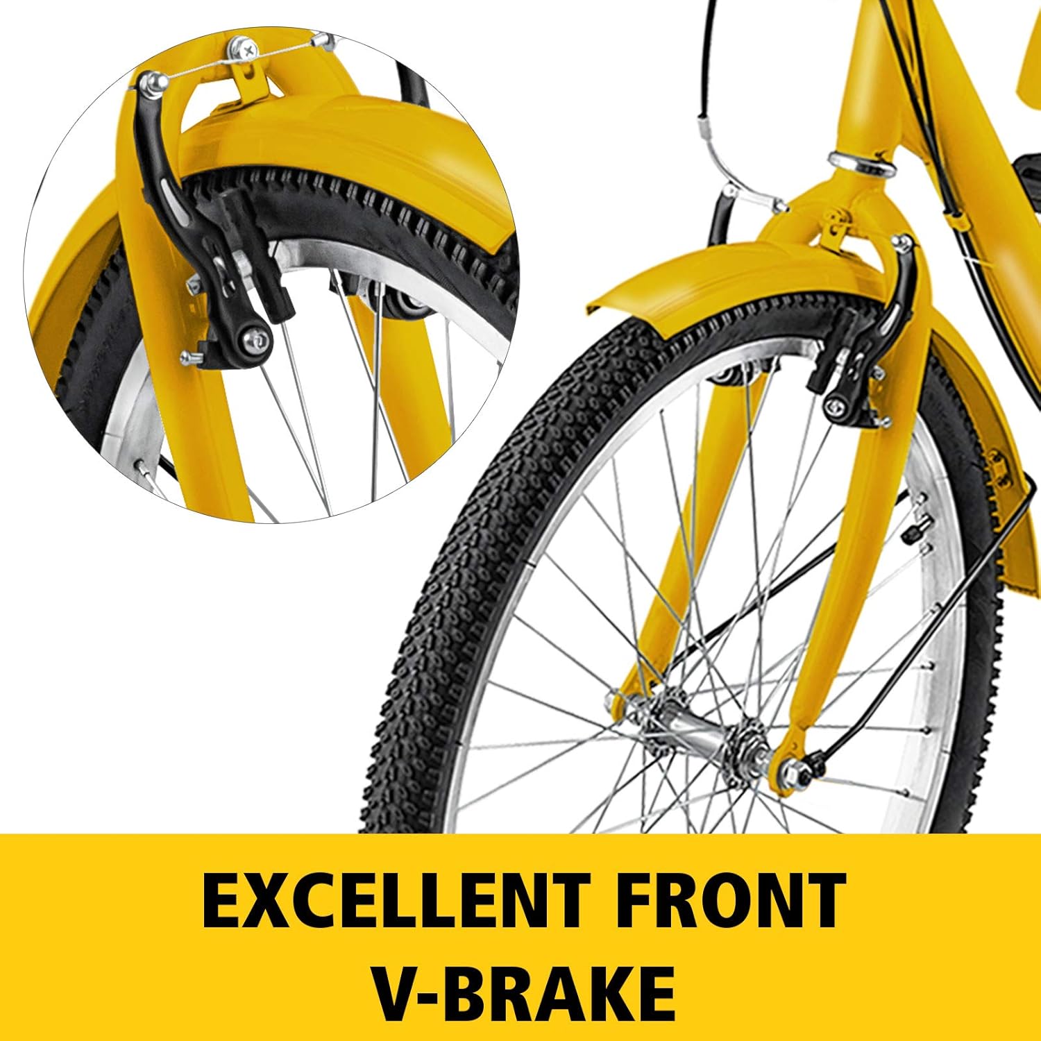 Happybuy Adult Tricycle 20 inch, Three Wheel Bikes 7 Speed, Yellow Tricycle with Bell Brake System, Bicycles with Cargo Basket for Shopping.(Yellow/7 Speed)