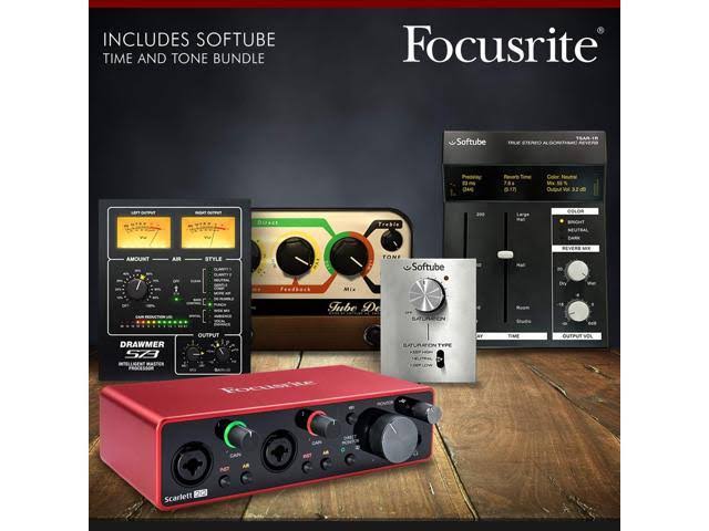 Focusrite Scarlett 2i2 2-in 2-OUT USB Recording Audio Interface (3rd Generation) + Samson SR360 Over-Ear Dynamic Headphones, Cab