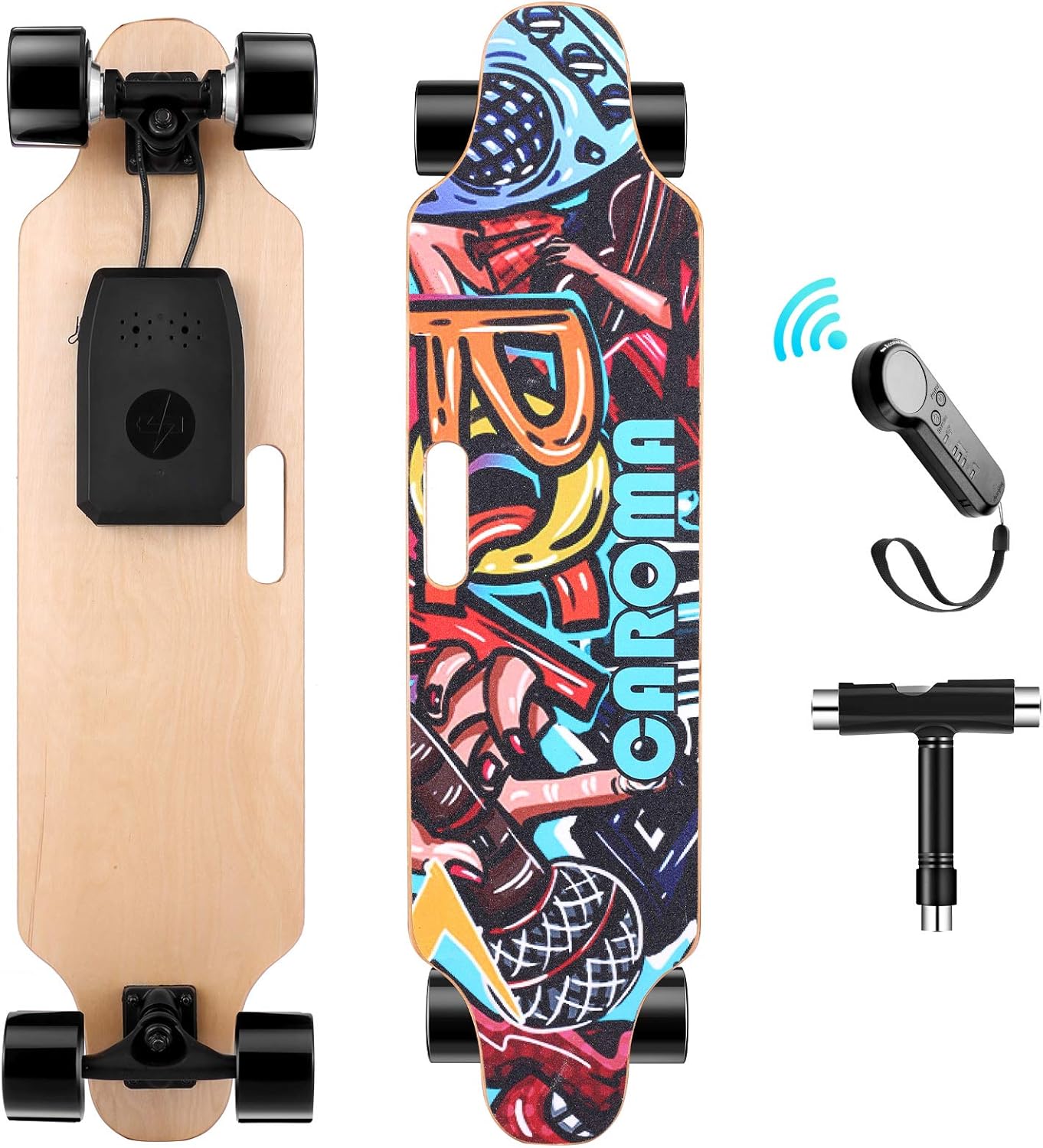 Caroma 36 Electric Skateboard with Remote, 700W Dual Motor Electric Longboard, 15.5 MPH Max Speed, 8-11 Miles Range, 8 Layer Maple, 3-Speed Modes E-Skateboard for Adults, Teens, Youths