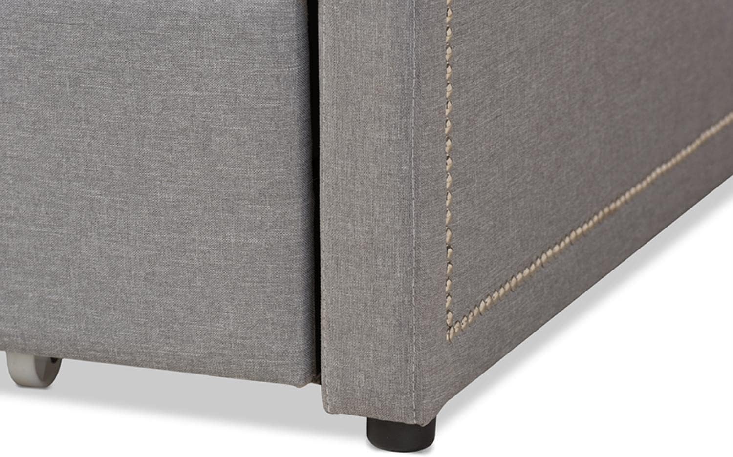 Baxton Studio Raymond Modern and Contemporary Grey Fabric Nail Heads Trimmed Sofa Twin Daybed with Roll-Out Trundle Guest Bed