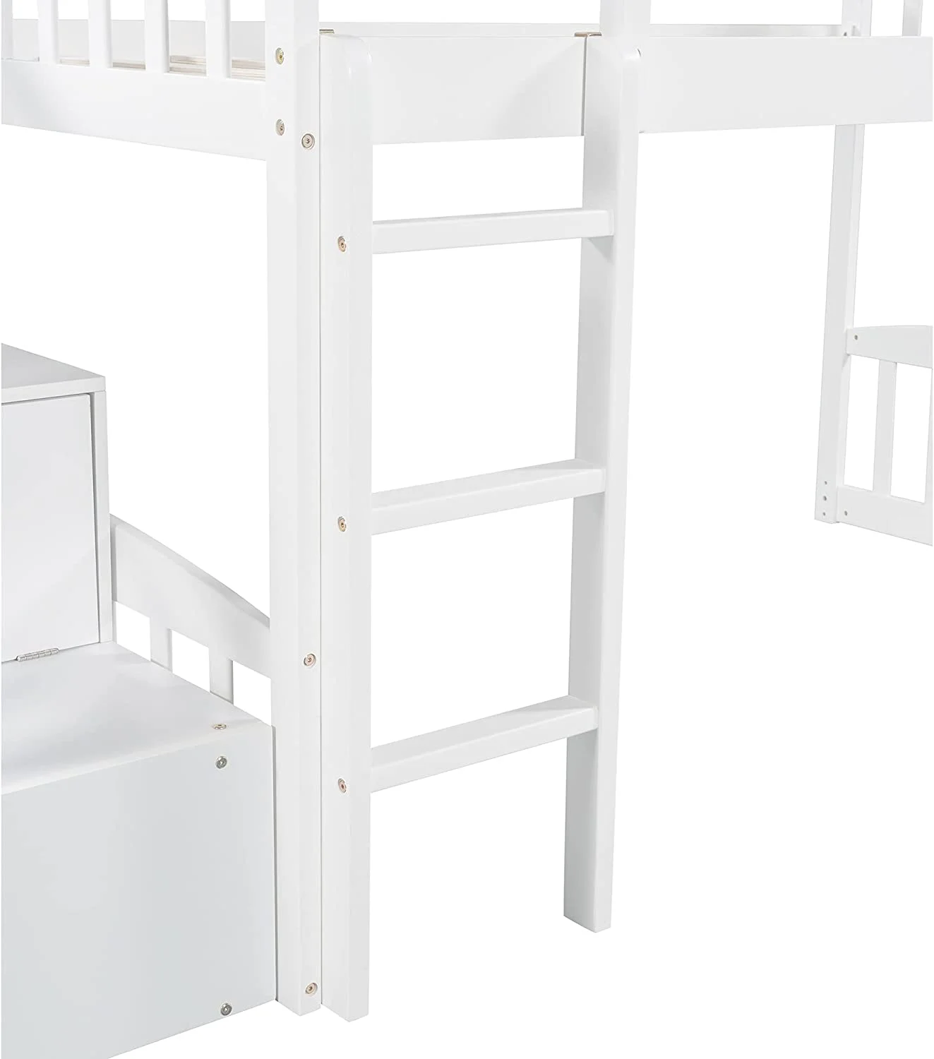 Loft Bed With Slide And Stairs, Wooden Low Loft Bed Frame With Storage For Kids Girls Boys - White