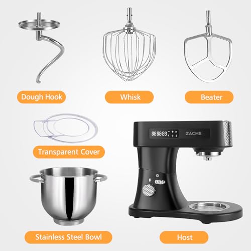 ZACME Stand Mixer Kitchen Standing Mixer with Stainless Steel Bowl,Tilt-Head Kitchen Food Mixers with Dough Hook, Mixing Beater, Whisk, Splash Guard