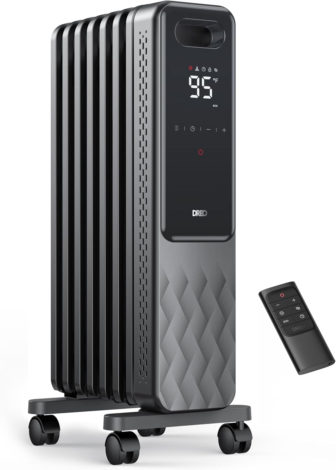 Dreo 1500W Oil Filled Radiator Heater Bundle with Remote Control, 4 Modes, Overheat & Tip-Over Protection, 24h Timer, Digital Thermostat
