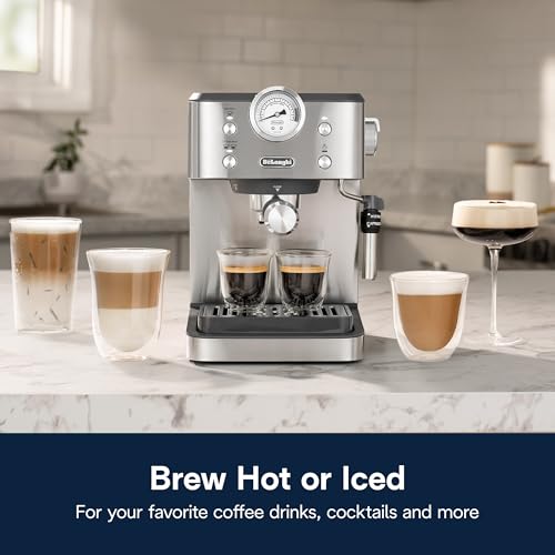 De’Longhi Linea Classic Espresso Machine with Milk Frother, 15-Bar Pump & Temperature Control - Barista Coffee Maker Kit for Espresso, Latte, Cappuccino & Iced Coffee - Italian Stainless Steel Design