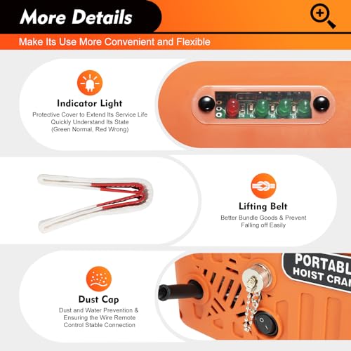 Portable Electric Hoist Winch 440Lbs 3-in-1 Electric Winch with Manual, Wire and Wireless Remote Control 1500W 110V Electric Hoist Lifting Speed: 5m(16ft)/min (440Lbs)