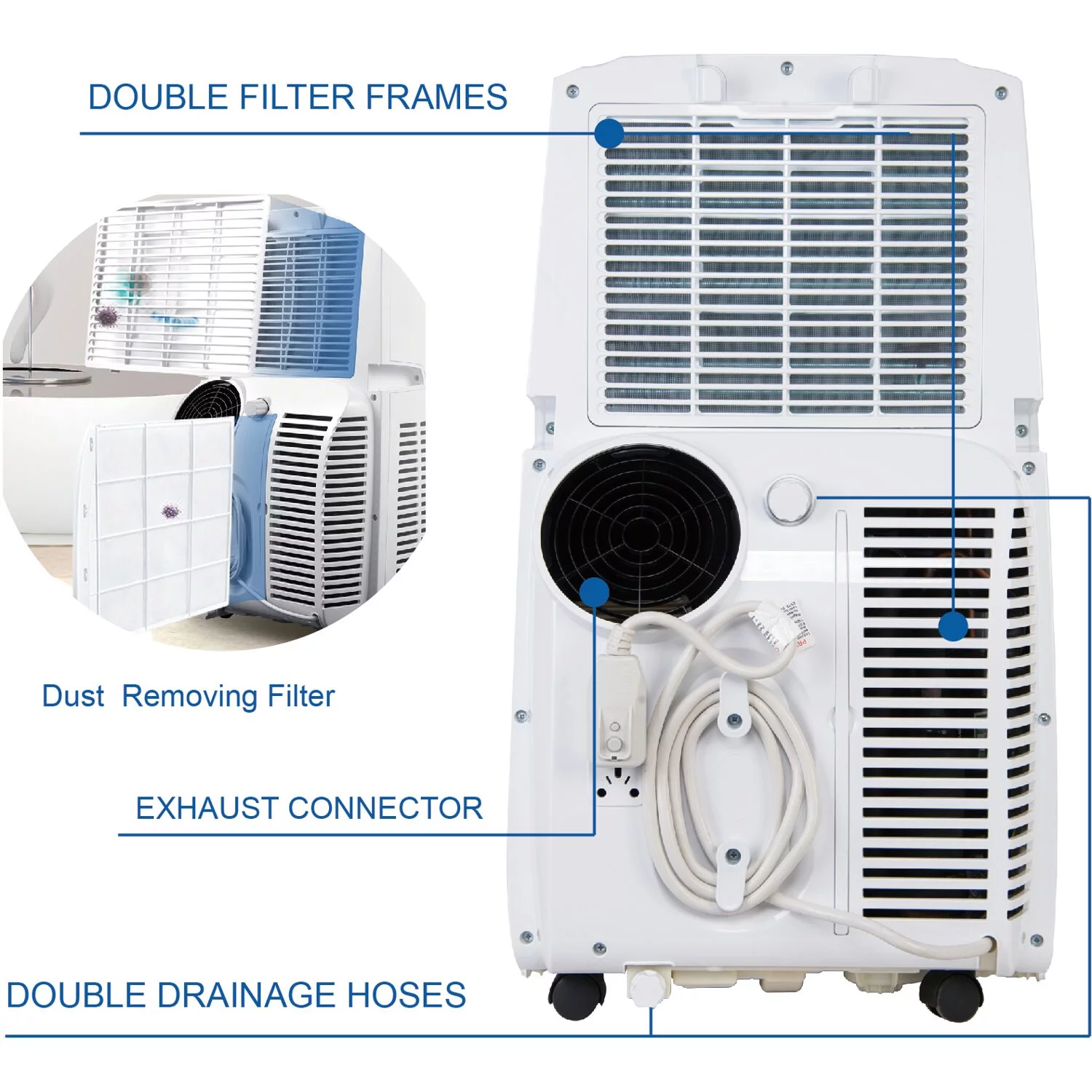 AireMax Portable Air Conditioner with Remote Control | AC for Rooms up to 500 Sq.Ft. | 24H Timer | Auto Restart | Wheels | LED Display | Dehumidifer | White | APE514C
