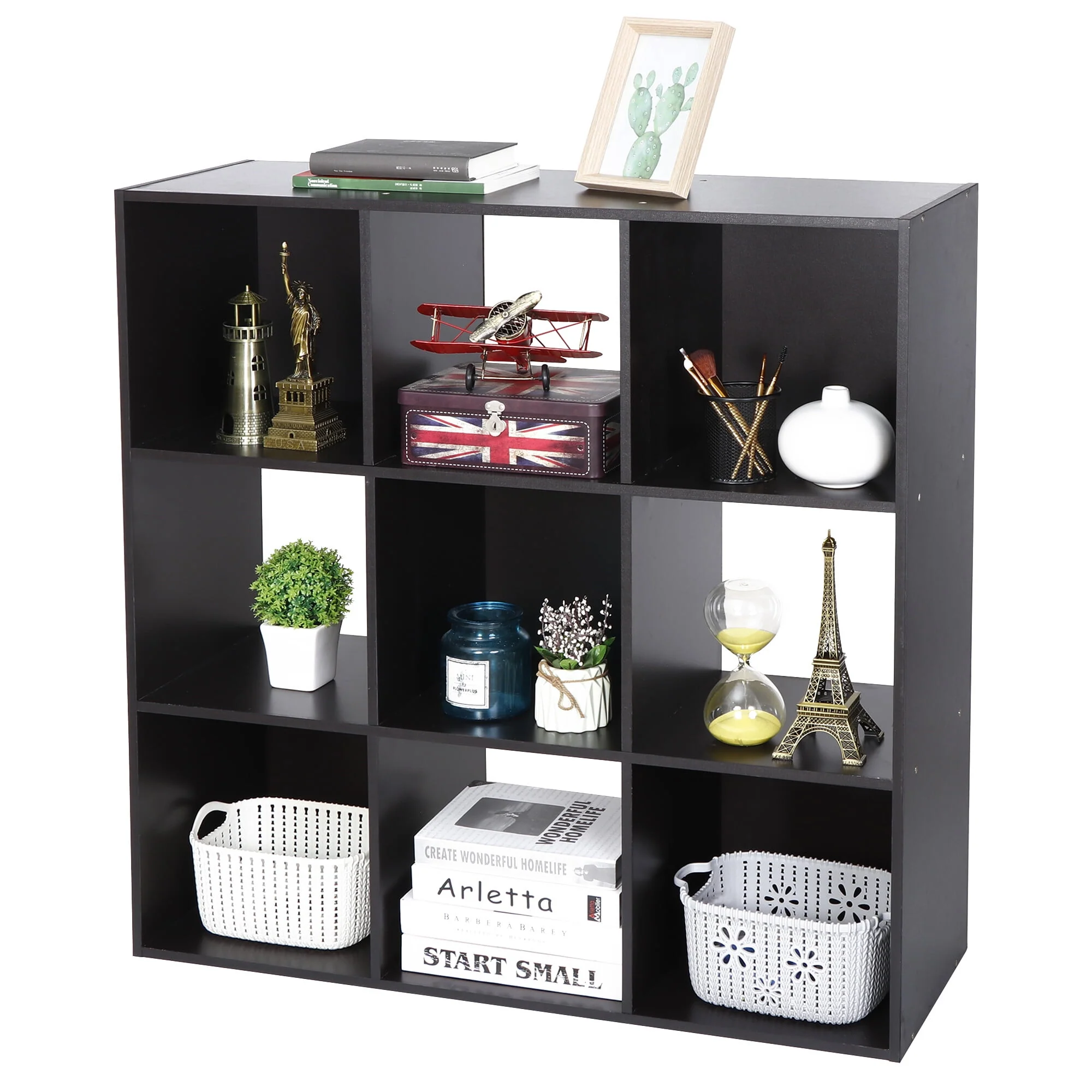 ZENY 9 Cubes Wooden Cube Organizer Bookcase Cubecials Cabinet Storage (Black)
