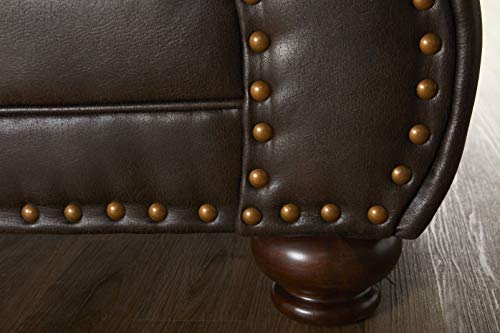 Traditional Western Sofa & Loveseat Set with Nailtrim Head and Faux Leather, Fully Assembled Living Room Furniture Sets MADE in USA (Brownie)