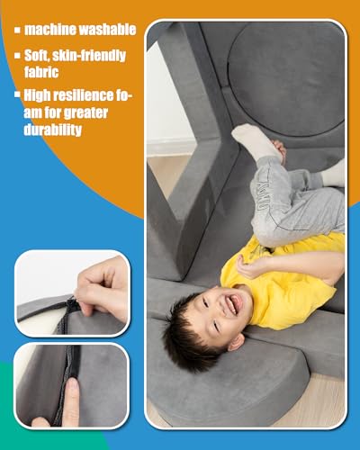 Kids Sofa Couch 15PCS - Modular Toddler Play Couch with Removable Cover, Multifunctional Kids Couch for Playroom Bedroom - Convertible Foam Toddler Sofa for Girls and Boys (Gray)