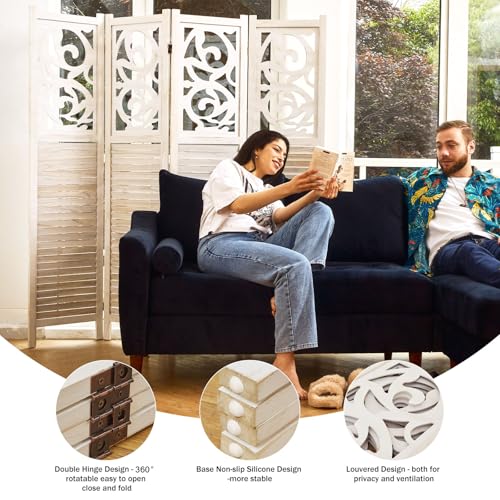 Room Divider Wood Carved Wall Divider Indoor Folding Portable Partition Screen for Home Office Garden Terrace - 6 Panel, 67 * 90inch (Dark Brown)