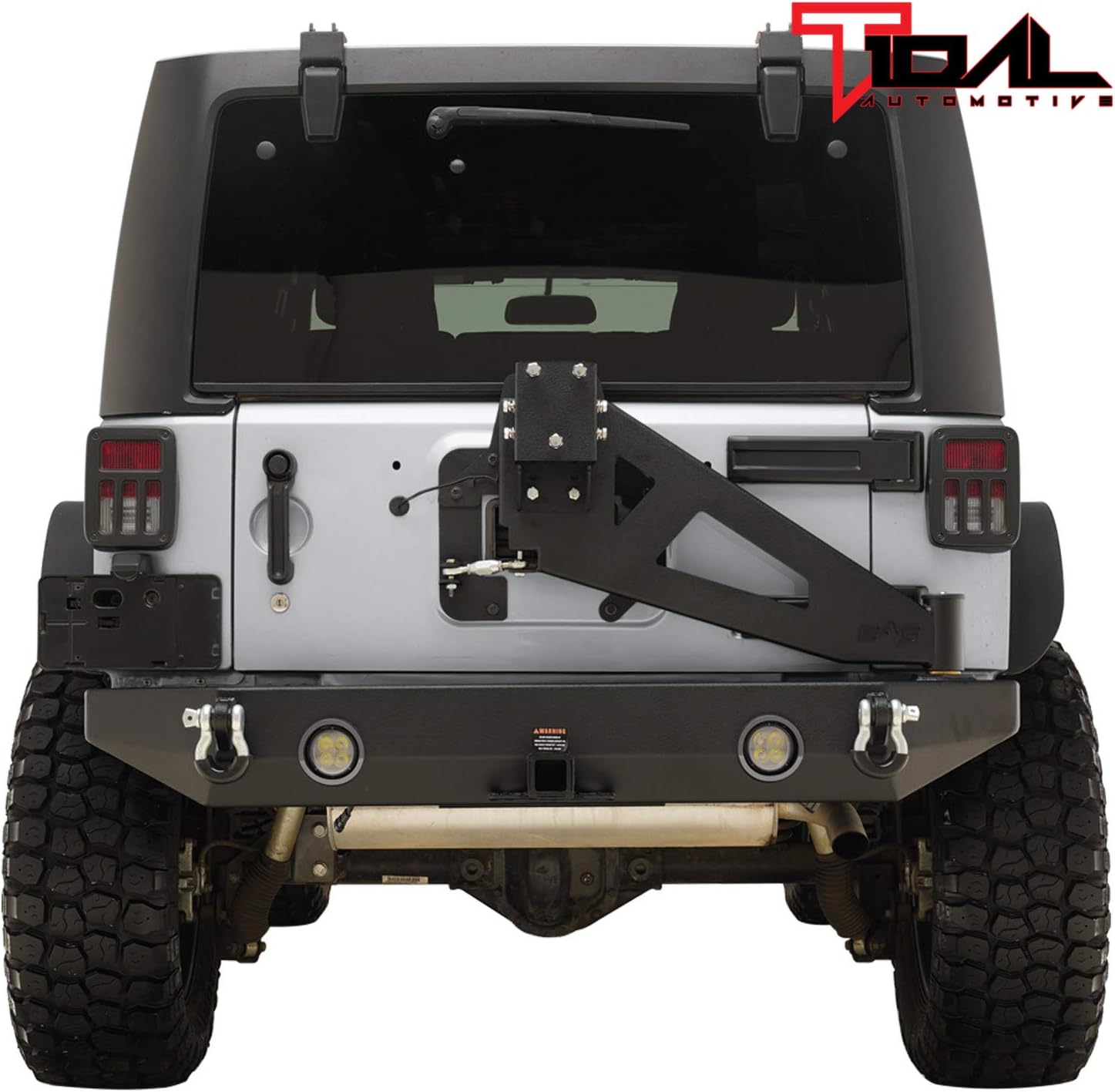 Tidal Rear Bumper & Spare Tire Rack & Hitch Receiver W/2 LED Lights Compatible with 2007-2018 Wrangler JK