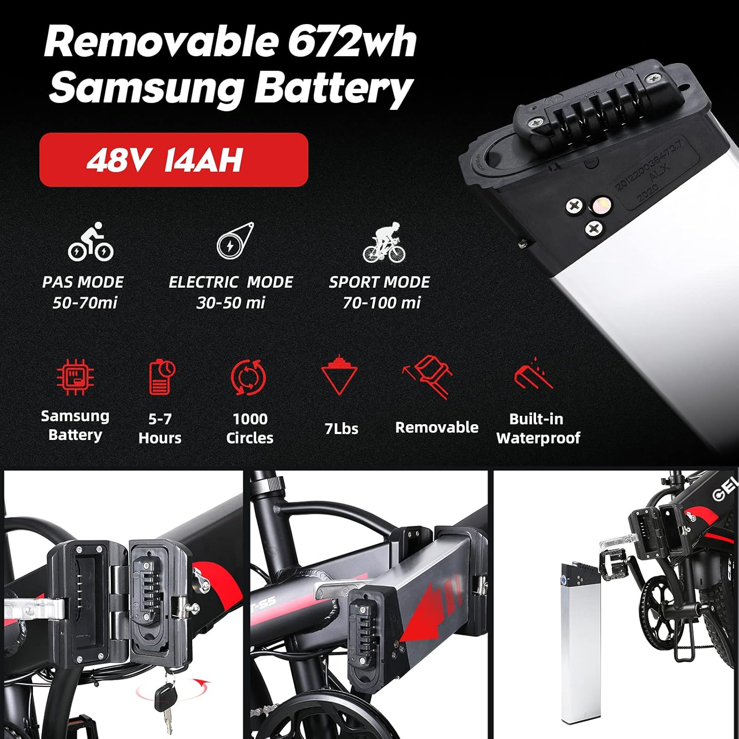 GELEISEN Adult Electric Bicycles TT-S5, 20" 4.0 500W Fat Tire Electric Bike with 48V 14Ah Removable Battery, Foldable Ebikes for Adults with Shimano 7-Speed & Suspension Fork